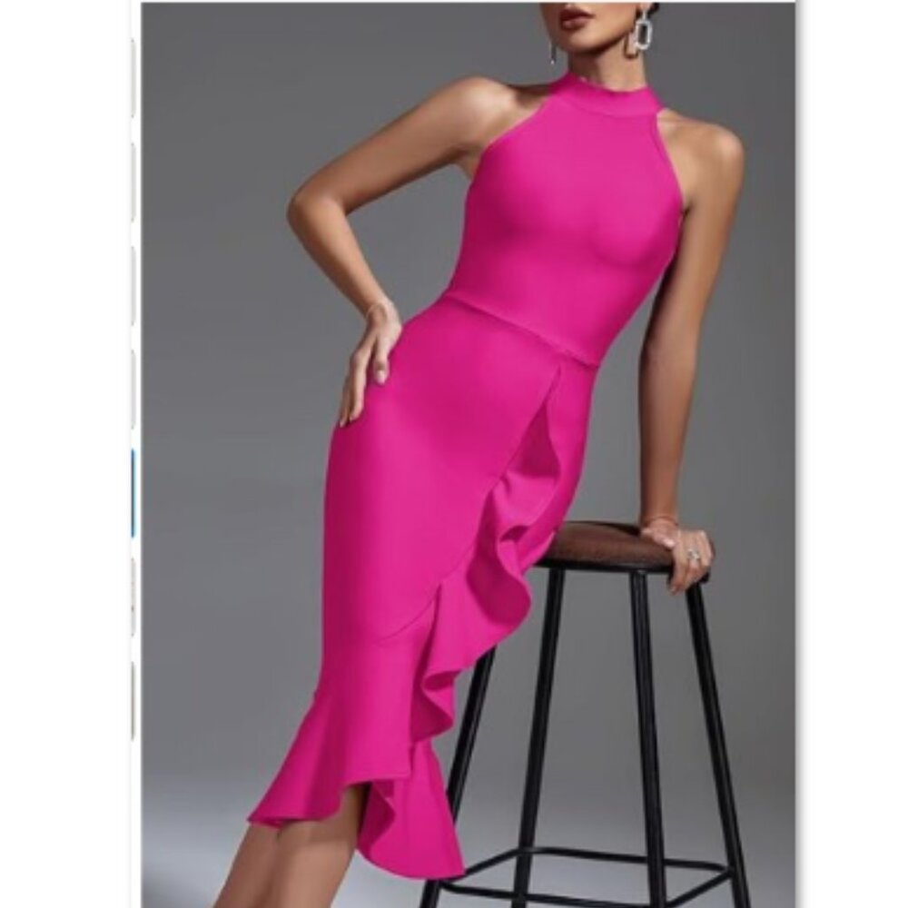 whoinshop Women's BLACK Halter Mermaid Bandage Dress | L | NWT - Picture 7 of 12
